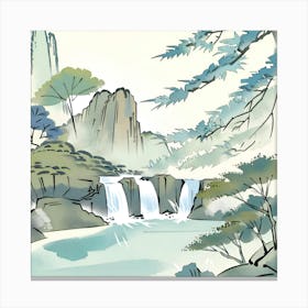 Beautiful Nature And Waterfall ink style Canvas Print