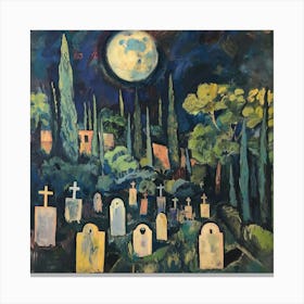 Graveyard At Night Canvas Print