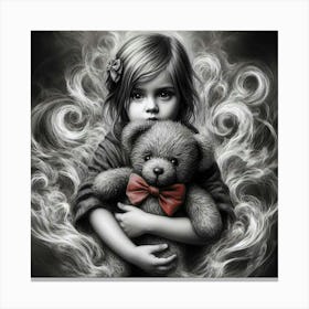 Little Girl With Teddy Bear 6 Canvas Print