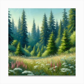 Forest Landscape, Acrylic Painting Style Canvas Print