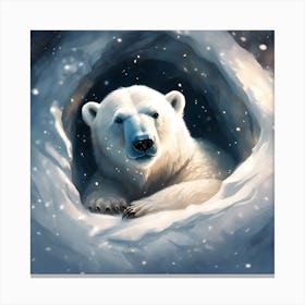 Polar Bear Cub Sheltering from the Falling Snow Canvas Print