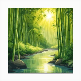 A Stream In A Bamboo Forest At Sun Rise Square Composition 239 Canvas Print