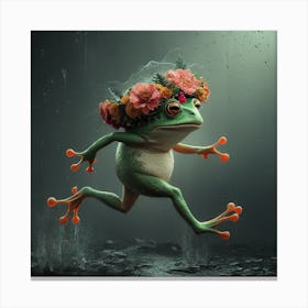 Frog With Flowers Canvas Print