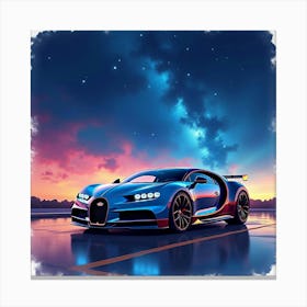 Bugatti Chiron Pur Sport Against A Vibrant Watercolor Night Sky, No Logo Or Signature 1 Canvas Print