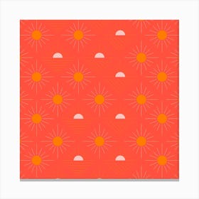 Geometric Pattern With Light Pink And Orange Sunshine On Vibrant Red Square Canvas Print
