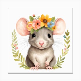 Floral Baby Rat Nursery Illustration (19) Canvas Print