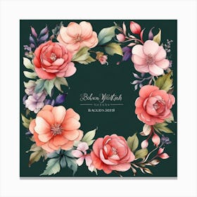 Watercolor Floral Wreath Canvas Print