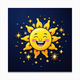 Lovely smiling sun on a blue gradient background 79 Canvas Print
