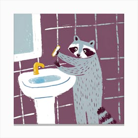 Raccoon Brushing His Teeth Canvas Print