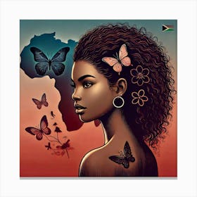 African Girl With Butterflies 1 Canvas Print