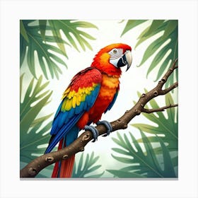 Colorful Parrot On A Branch Canvas Print