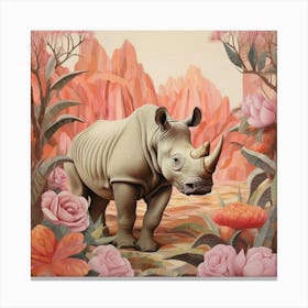 Rhinoceros Pink Jungle Animal Portrait Canvas Print