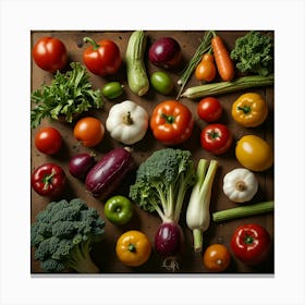 Fresh Vegetables On Wooden Table Canvas Print