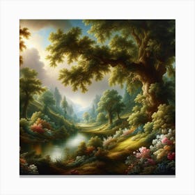 Landscape With Trees And Flowers Canvas Print