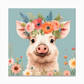 Floral Baby Boar Nursery Illustration (12) Canvas Print