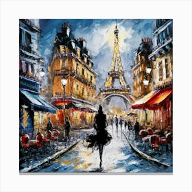 Oil Painting Woman with Eiffel Tower Background Canvas Print