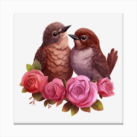 Birds With Roses 1 Canvas Print