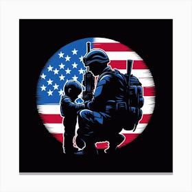 Usa Soldier With A Child Canvas Print