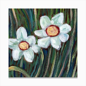 Two Daffodils - Anton Maliar painting square floral flowers white green living room bedroom Canvas Print