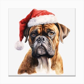 Boxer Dog Santa Hat Canvas Print