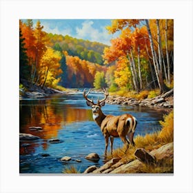 Deer By The River Canvas Print