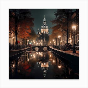 Amsterdam Canal Reflections By Night Canvas Print
