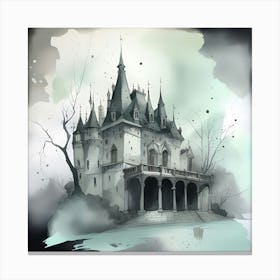 Castle In The Woods Monochromatic Watercolor Canvas Print