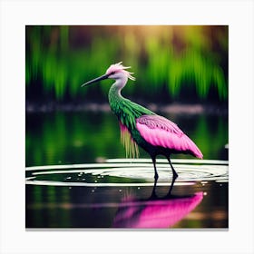 Pink and Green Wading Bird of the Tropical Lagoon Canvas Print