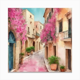 Palma De Mallorca Spain Vintage Pink Travel Illustration 1 Canvas Print