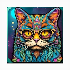 Cat With Glasses Whimsical Psychedelic Bohemian Enlightenment Print Canvas Print