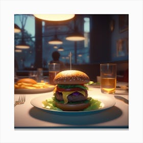 Burger In A Restaurant 20 Canvas Print