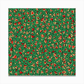 A Pattern Featuring Abstract Geometric Shapes With Edges Rustic Green And Red Colors, Flat Art, 103 Canvas Print