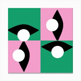 Vintage Checkered Green and Pink Eye Canvas Print