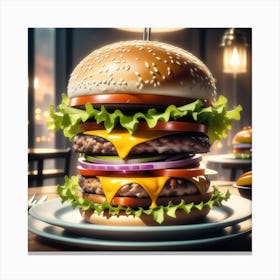 Burger On A Plate 81 Canvas Print