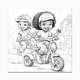 Two Kids On A Scooter Canvas Print