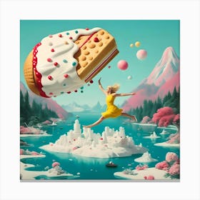 Girl Flying Over A Cake Canvas Print