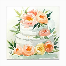 Watercolor Wedding Cake With Flowers 1 Canvas Print