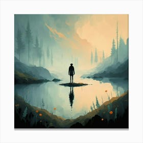 Man Standing In A Lake 1 Canvas Print