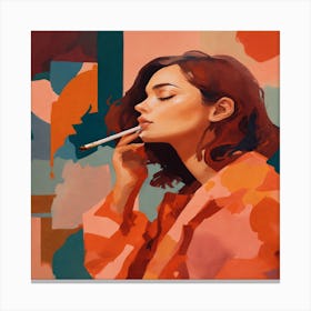 Woman Smoking A Cigarette Canvas Print