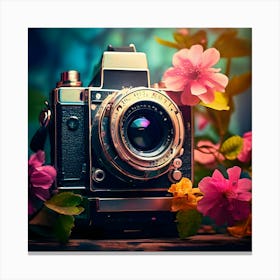 Vintage Camera With Flowers Canvas Print