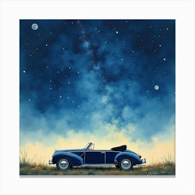 Classic Convertible Under A Starry Night, Watercolor Painting 1 Canvas Print