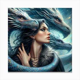 Dragons And A Woman Canvas Print