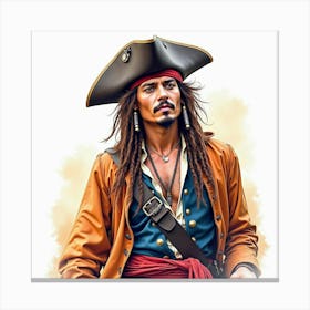 Watercolor Johnny Depp As A Charismatic Pirate, Bold Colors, And Energy Canvas Print