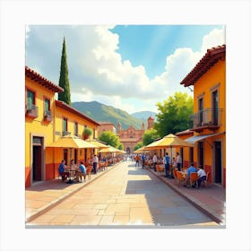 Watercolor Painting Of A Vibrant Spanish Fiesta With Cultural Elements Canvas Print