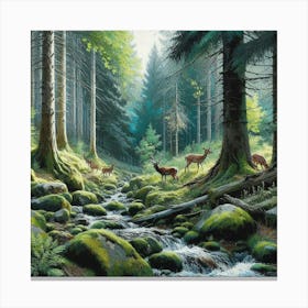 Deer In The Forest, Acrylic Painting Style Canvas Print