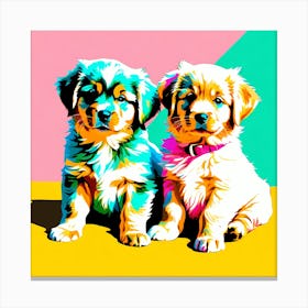 'Hovawart Pups', This Contemporary art brings POP Art and Flat Vector Art Together, Colorful Art, Animal Art, Home Decor, Kids Room Decor, Puppy Bank - 75th Canvas Print