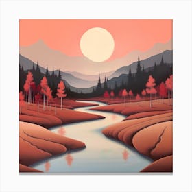 'Sunset River' Landscape Painting Canvas Print