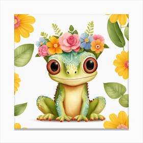 Floral Baby Chameleon Nursery Illustration (23) Canvas Print