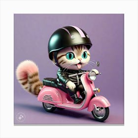 Cat Riding Pink Scooter 1 Canvas Print