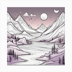 Mountains At Night Minimalistic line art Canvas Print